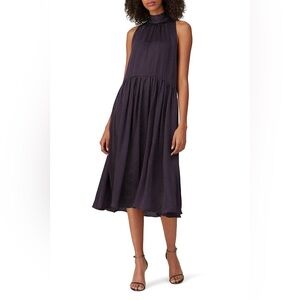 Club Monaco Silk Dress Womens Size 4 Purple Polka Dot Tie Neck Flowy Semi-Sheer